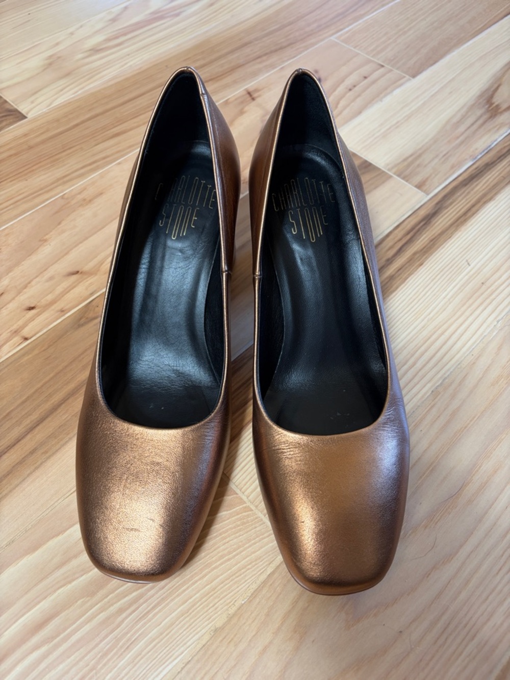 Charlotte Stone Copper Metallic Square-Toe Pumps
